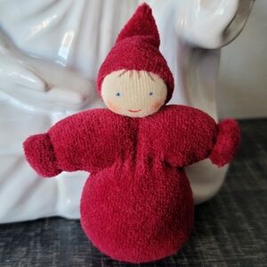 NWOT Grimm's Wooden Toys Small Red (Burgundy) Waldorf Doll